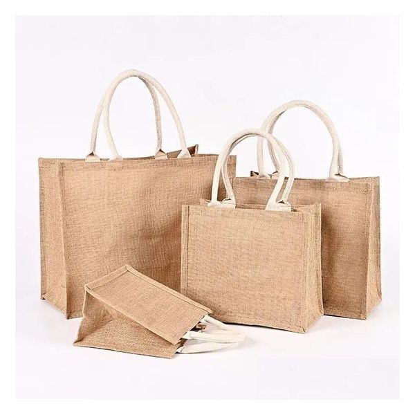 Sublimação Blanks Plain Natural Tote Sacos Pequenos Sacos De Juta Para DIY Pintura À Mão Em Branco Poliéster Canvas Totes Com Alças Drop Deliv Dh0Pz