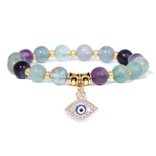 Braccialetti con ciondoli Lucky Turkish Blue Evil Eye 8Mm Fluorite Sodalite Pietra Perline nere Bracciale elastico fatto a mano per uomo Wom Dhgarden Dhdtr