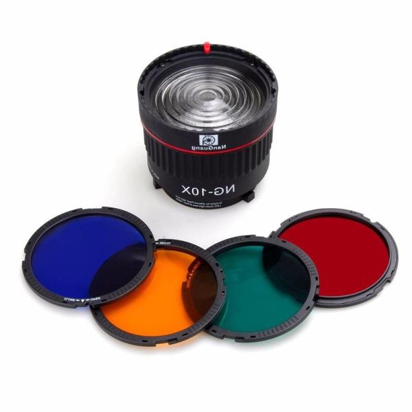 Freeshipping Nanguang NG-10X Studio Light Focus Lens Bowen Mount per flash LED con filtro a 4 colori Sjxhm