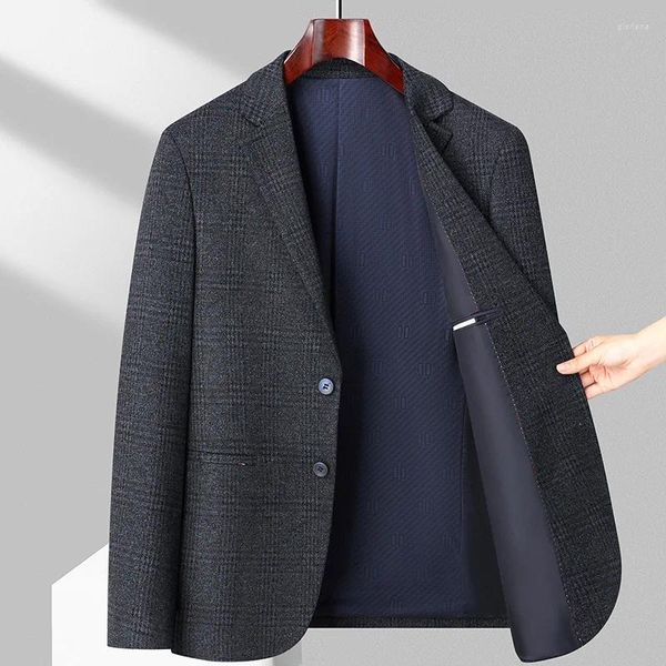 Ternos masculinos luz luxo terno primavera e outono xadrez de malha na moda negócios casual único west jaqueta blazer masculino