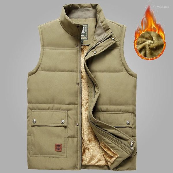 Gilet da uomo Gilet invernale Giubbotti Cappotto senza maniche Pelliccia sciolta Moda maschile Gilet caldo in pile Spessa Uomo Abbigliamento antivento militare