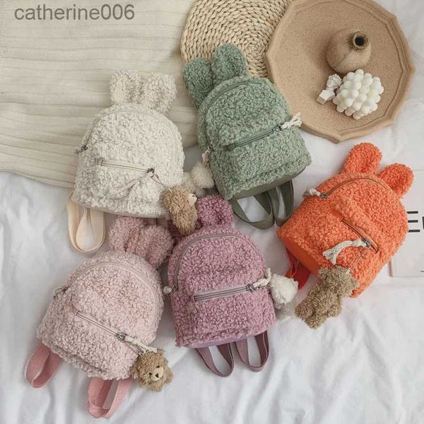 Sırt çantaları Çocuk Toddler Peluş Peluş Sırt Çantası Sevimli Tavşan Kulak Anaokulu Okul Çantası Kış Sıcak Polar Gündüz Çantası Dış Mekan Seyahat Çantası Erkekler için