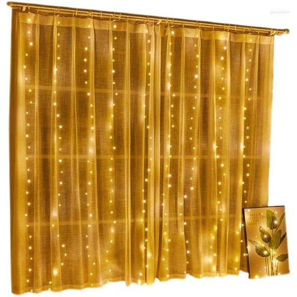 Cordas 3x3m / 6x3m Cortina LED Luzes de Corda Luz Quente Controle Remoto Quarto Feriado Casamento Decoração de Natal Lâmpada de Guirlanda de Fadas