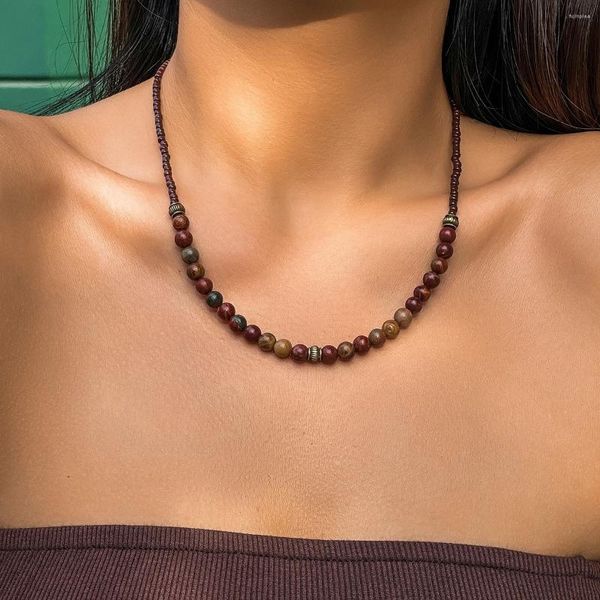 Catene PuRui Collana unisex con perline in pietra naturale per donna Girocollo con perline fatto a mano Gioielli sul collo Collare da uomo Festa di nozze