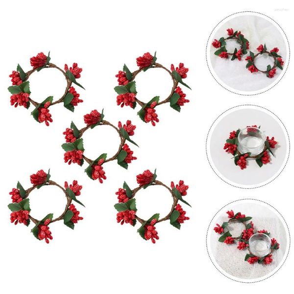 Flores decorativas 5 peças anéis de natal guirlandas velas bagas vermelhas guardanapo festa ornamento natal berry