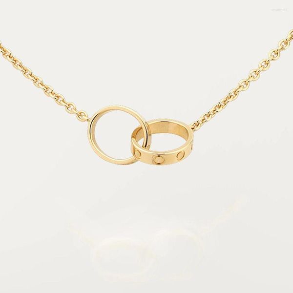 Collane con ciondolo Collana d'amore dal design classico di alta edizione per donne Ragazze Ciondoli a doppio anello Collari per gioielli da sposa in acciaio al titanio 316L