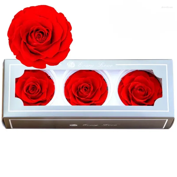 Flores decorativas 7-8cm/3 peças grau a preservada grande cabeça de rosa eterna para casamento acessórios de decoração de casa presente de dia dos namorados
