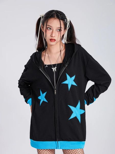 Hoodies femininos Shunvnny Mulheres S Stars Padrão Bonito Manga Longa Zip-Up Jaqueta Casaco Casacos Y2K Moletons