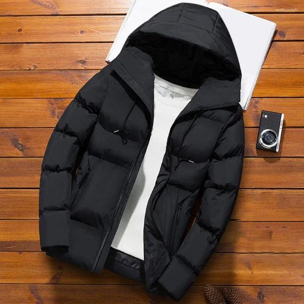 Jaquetas masculinas elegantes jaqueta slim fit inverno corta-vento capuz à prova de vento