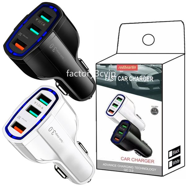 Alta velocidade 3 portas 7a carregamento rápido qc3.0 usb carregador de carro adaptador de energia do veículo para iphone 12 13 14 15 pro samsung lg f1 com caixa de varejo