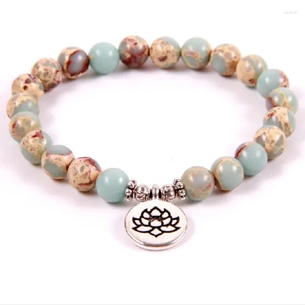 Braccialetti in pietra Shoushan naturale di pelle di serpente naturale da 8 mm per le donne Bracciale con perline rotonde Bracciale con ciondolo di loto Commercio all'ingrosso di gioielli Yoga