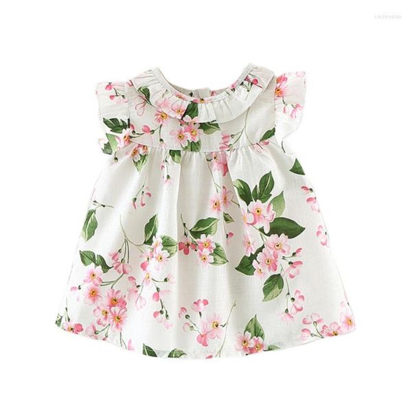 Kız elbise kız bebek elbise pamuk keten güzel çiçekler için çocuk yaz gündelik çiçek prenses