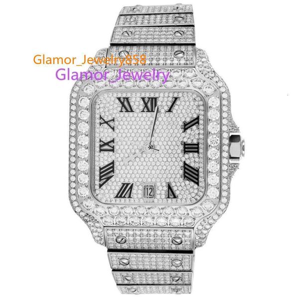 Relógio suíço feito à mão luxo hip hop jóias diamante relógio totalmente congelado bustdown vvs moissanite sgb relógio mecânico