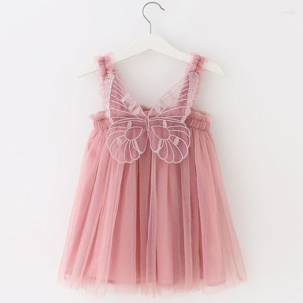 Mädchen Kleider 1-5T Baby Rosa Prinzessin Kleid Kleiner Schmetterling Ärmellose Sommerkleidung Kinder Koreanische Geburtstag Outfits Infant Vestidos