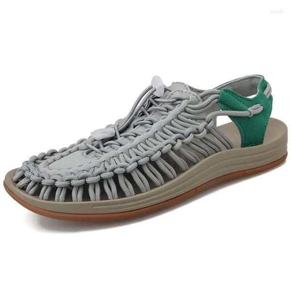 Sandálias masculinas verão moda artesanal tecelagem design sapatos de praia respirável casual plano ao ar livre casais tamanho 35-46