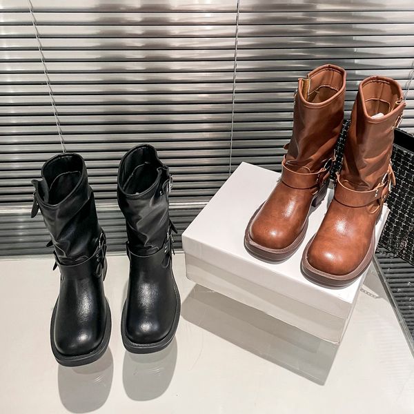 2023 botas de grife vintage olhar botas de couro para mulheres marrom preto luxo mulheres sapatos inverno moda bota eur 35-39
