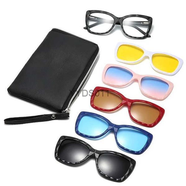 Sonnenbrille 6 In1 Magnetische Clip-On-Brille Farbrahmen Stilvolle Outdoor-Cat-Eye-Frauen-Brillen Modetrend Magnet-Clip-On-Sonnenbrille YQ231108