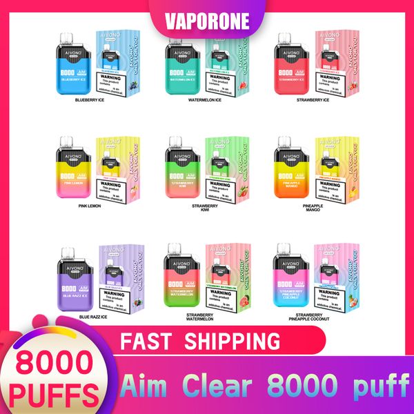 Original Aim Clear 8000 puff Penna vape usa e getta 8k puff vape Aim Clear 0% 2% 5% Livello Cartucce preriempite da 18 ml pod 650 mah batteria ricaricabile 10 gusti