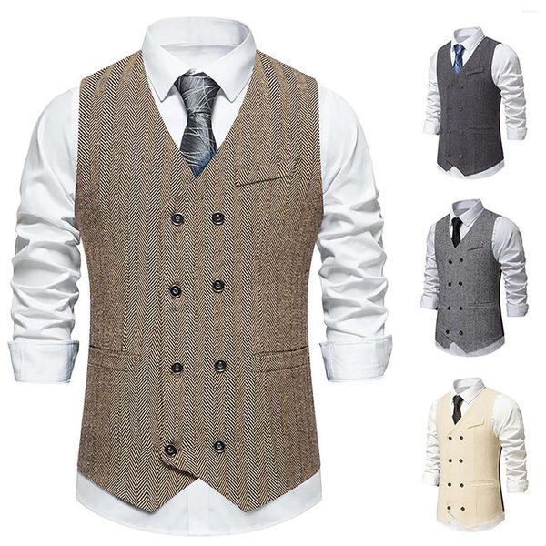 Gilet da uomo Abito da uomo Gilet per matrimonio Casual Vintage Gilet a punta Risvolto Doppio petto Classici della moda Chaleco Hombre