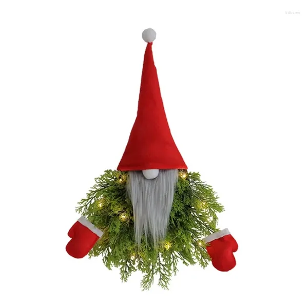 Dekorative Blumen, Weihnachtskranz, Geschenke, lustige Zwergendekoration, LED-Licht, Feiertagsfenster