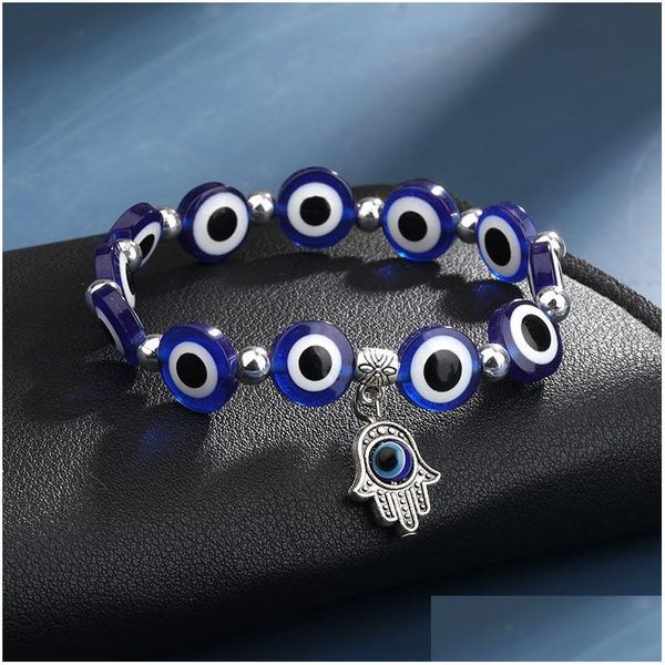 Frisado Lucky Hand Evil Blue Eye Strand Charme Pulseiras Bangles Beads Turco Pseras Para Mulheres Jóias Atacado Gota Entregar Dhgarden Dhpwo