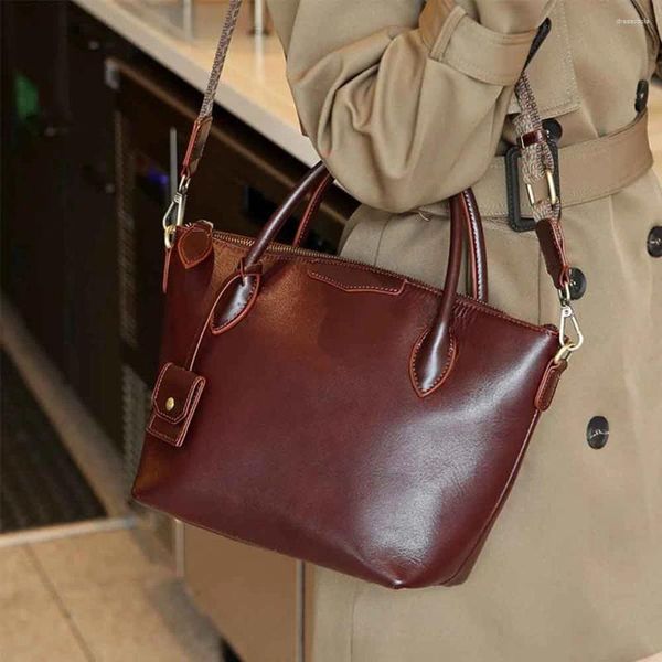Вечерние сумки MS Ретро кожаная женская роскошная сумка из воловьей кожи с широким ремнем и кошельки настоящая повседневная сумка-тоут Черная осень 2023