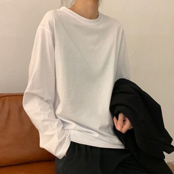 Bianco Underlay Donna Autunno 2023 Nuova edizione coreana Moda donna alla moda con tinta unita Studente T-shirt a maniche lunghe Tendenza donna