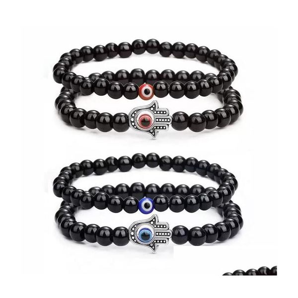 Perline 2 pezzi Set Evil Blue Eye Bracciale con perline per donna Uomo Fili Coppia gioielli Fascino a mano Braccialetti con turchese bianco Goccia Dhgarden Dhte4