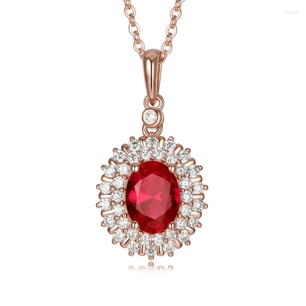 Zincirler 2023 Stil Ruby Kolye Kadınlar için Klasik Oval Şekla Zarif Vintage Düğün Taşları 925 Sterling Gümüş Takı