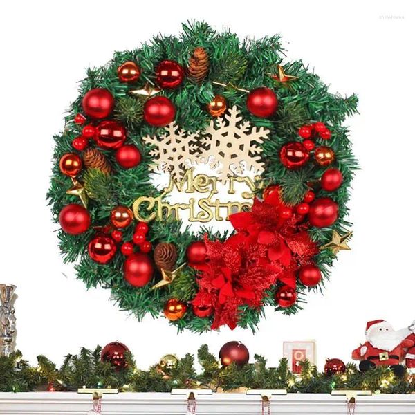 Flores decorativas, corona de Feliz Navidad, guirnalda Artificial, coronas para puerta delantera, granja para ventana, pared, decoración del hogar