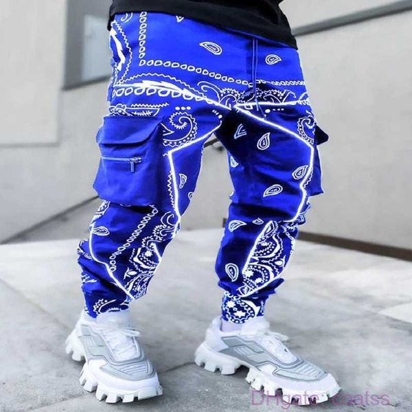 Pantalones Harem deportivos de ocio con estampado de anacardo a la moda, monos holgados con múltiples bolsos de calle para hombre