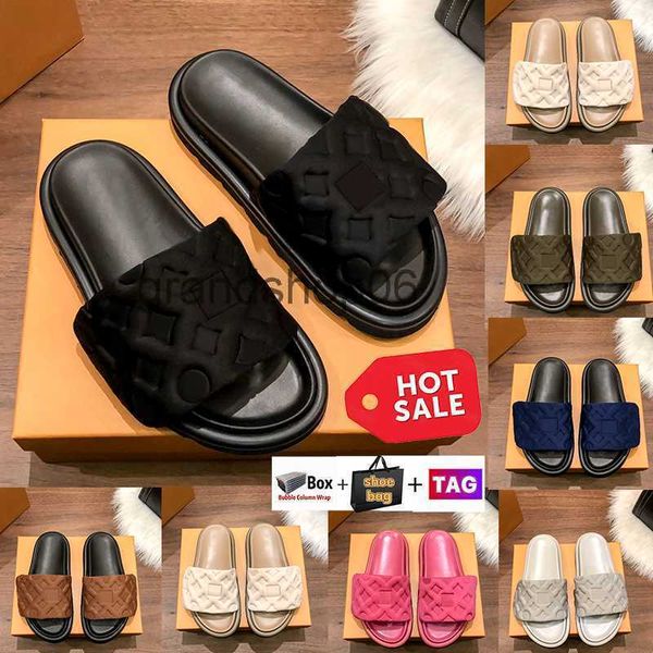 Pool Pillow Flat Comfort Slippers Geprägte Mules Sandalen Designer Slides mit Box Herren Damenschuhe Sommer Nylon Coole Luxus Slipper Sandale