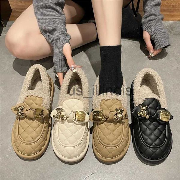 Elbise ayakkabı ayakkabı sonbahar modic modices casual kadın spor ayakkabılar loafers kürk slip-bow-bot yuvarlak ayak parmağı 2022 Kış Kelebek Moccas J231108