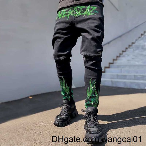 Jeans masculinos Brotons Ho Black Hot Drill Lápis Jeans Slim Men Street Punk calça jeans clássica Cowboys Skinny Young Man Biker