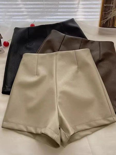 Pantaloncini da donna Casual per donna Streetwear Vintage moda coreana cerniera solida Slim 2023 autunno inverno pelle