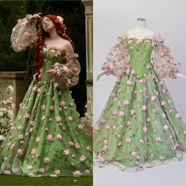 Abiti da festa 14694 # IENA Elegante abito da ballo floreale verde Spring Garden Fiori 3D Sweetheart Tulle Corsetto Abito da sera