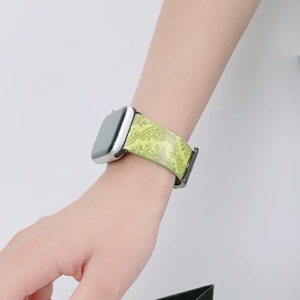 Per cinturino in pelle stampata mela Apple watch8/7/SE/6/5/43 Cinturino per orologio in pelle verde