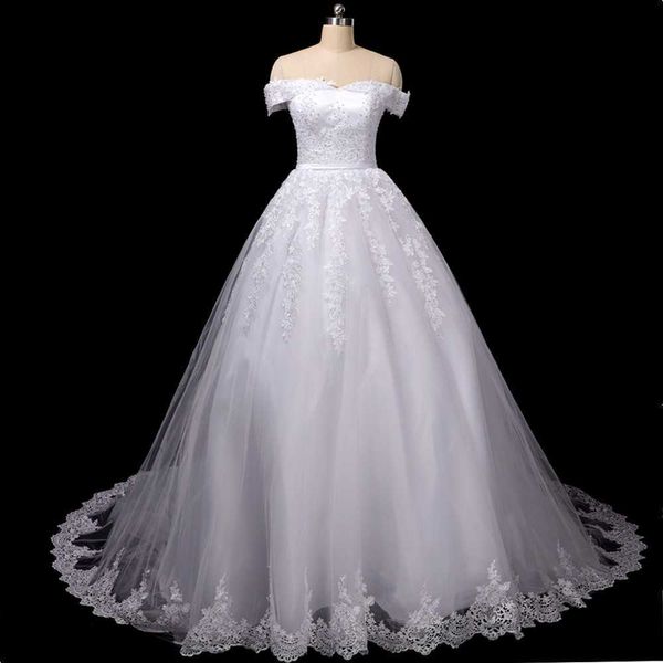 Vestidos de festa vestido de noiva pérolas de renda vestido de noiva manto da princesa mariage plus size size vestidos de noiva longos de trem 0408h23