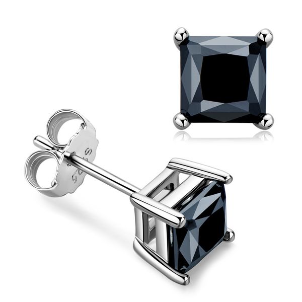 Unisex Fashion Trendy Bling 925 Sterling Silber 1CT Black Sqaure Moissanite Diamant Ohrstecker für Männer Frauen Schönes Geschenk