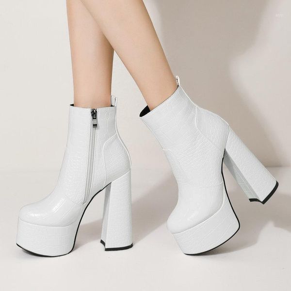 Boots Fashion Zipper Square High Heel платформу женская обувь крокодиловая печать осень зимняя лодыжка.