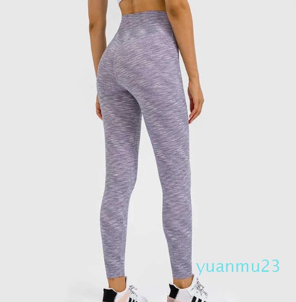 Mulheres leggings fio tingido nu yoga outfits calças de cintura alta elástica correndo fiess esportes collants casual treino roupas ginásio