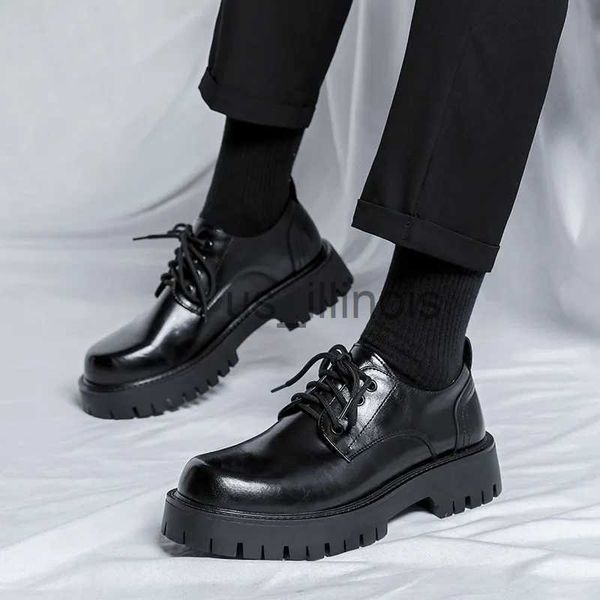 Kleid Schuhe 2023 Männer Korea Leder Plattform Oxfords Slip Auf Dicken Tottom Männlichen Derby Schuhe Casual Loafers Herren Karree formale Kleid Schuhe J231108