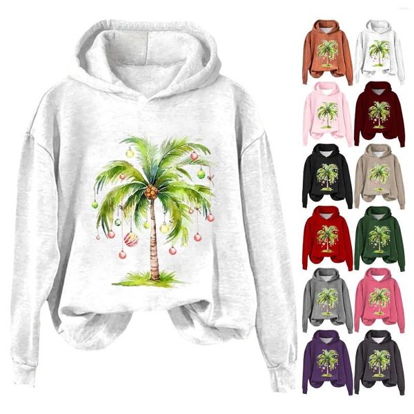 Hoodies femininos moletons leves feminino grande mulher moletom casual árvore de natal impresso manga longa