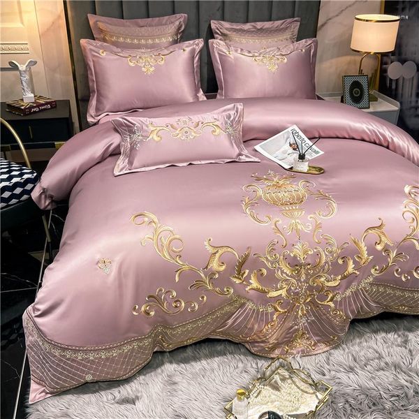 Bettwäsche-Sets King Size Set Luxus Nordic Gold Royal Stickerei Doppel-Bettbezug Baumwolle Bettwäsche und Kissenbezüge Tröster