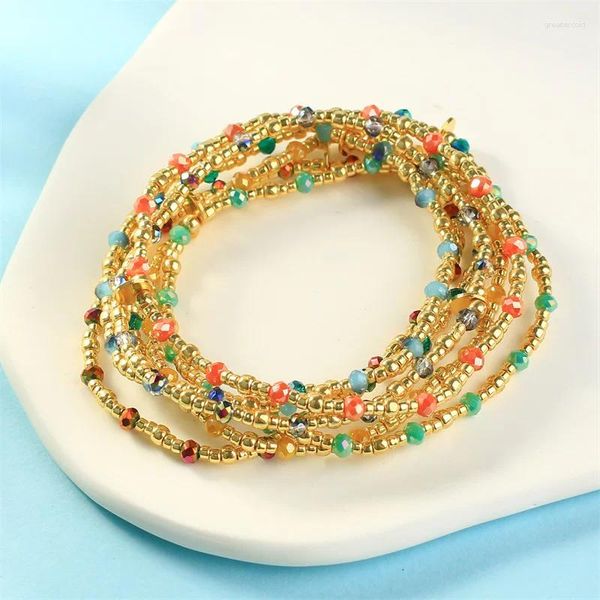 Strand KELITCH Boho Shinny Crystal Beach Pulseiras Contas Douradas Stretch Lindas Joias Para Mulheres