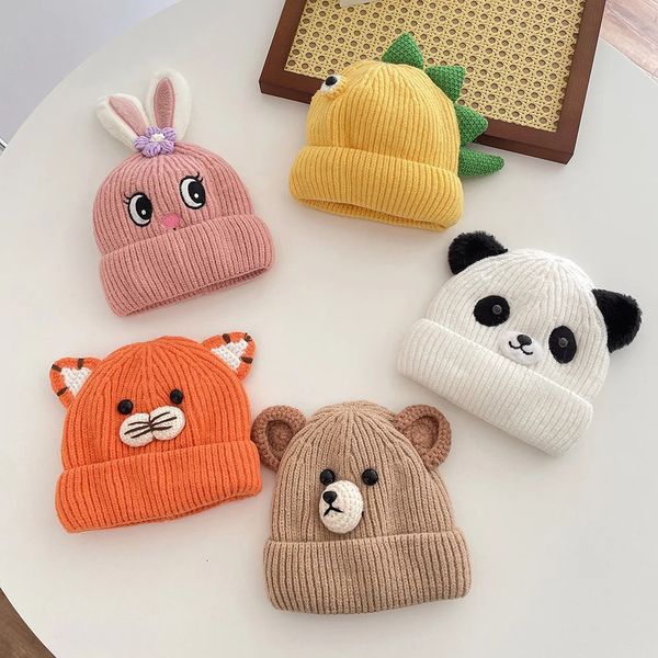 Berretti Cappelli Cartoon Animal Knitting Baby Hat Tiger Panda Bear a forma di inverno Berretti per bambini per ragazzi ragazze 231108