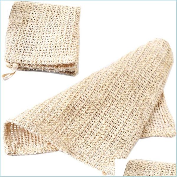 Escovas de banho Esponjas Scrubbers 25cm Natural Sisal Soap Bolsa Malha Toalhas Rosto e Corpo Esfoliante Pano Gota Entrega Home Garde Dh4Sl