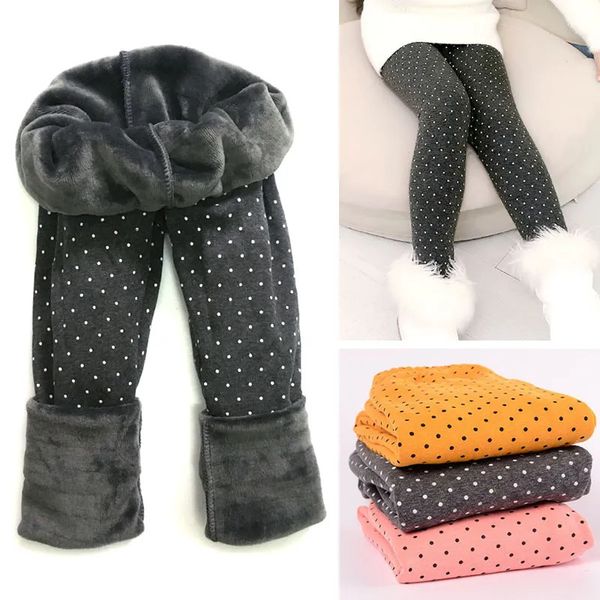 Calças meninas calças outono inverno grosso quente crianças bebê inferior leggings colorido impressão dot crianças calças 231108