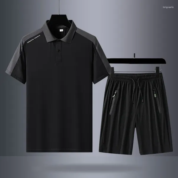 Männer Trainingsanzüge 2023 Sommer Schwarz Weiß Für Set Ärmel Polo Shirts Shorts Sportswear Marke Sporting Anzug Übergröße 5XL