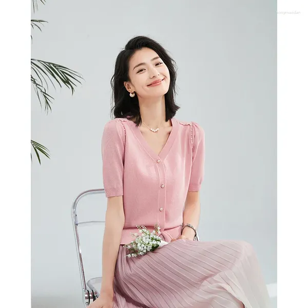 Vestidos casuais temperamento luz estilo maduro com decote em v malha verão versão coreana estrangeiro fino cardigan moda solta versátil curto